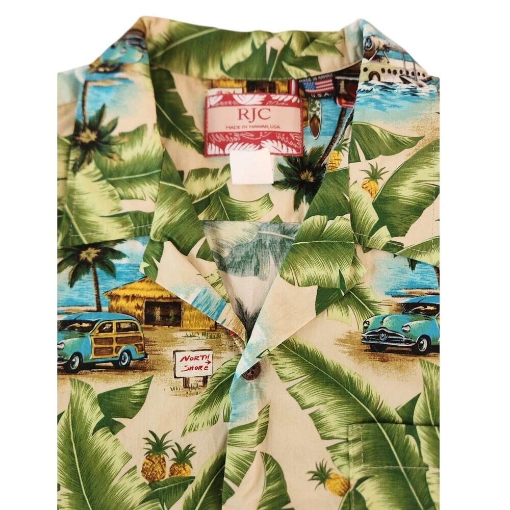 RJC Tropical Hawaiian Palm Tree Resort Short Sleeve Button Down Shirt USA Men XL